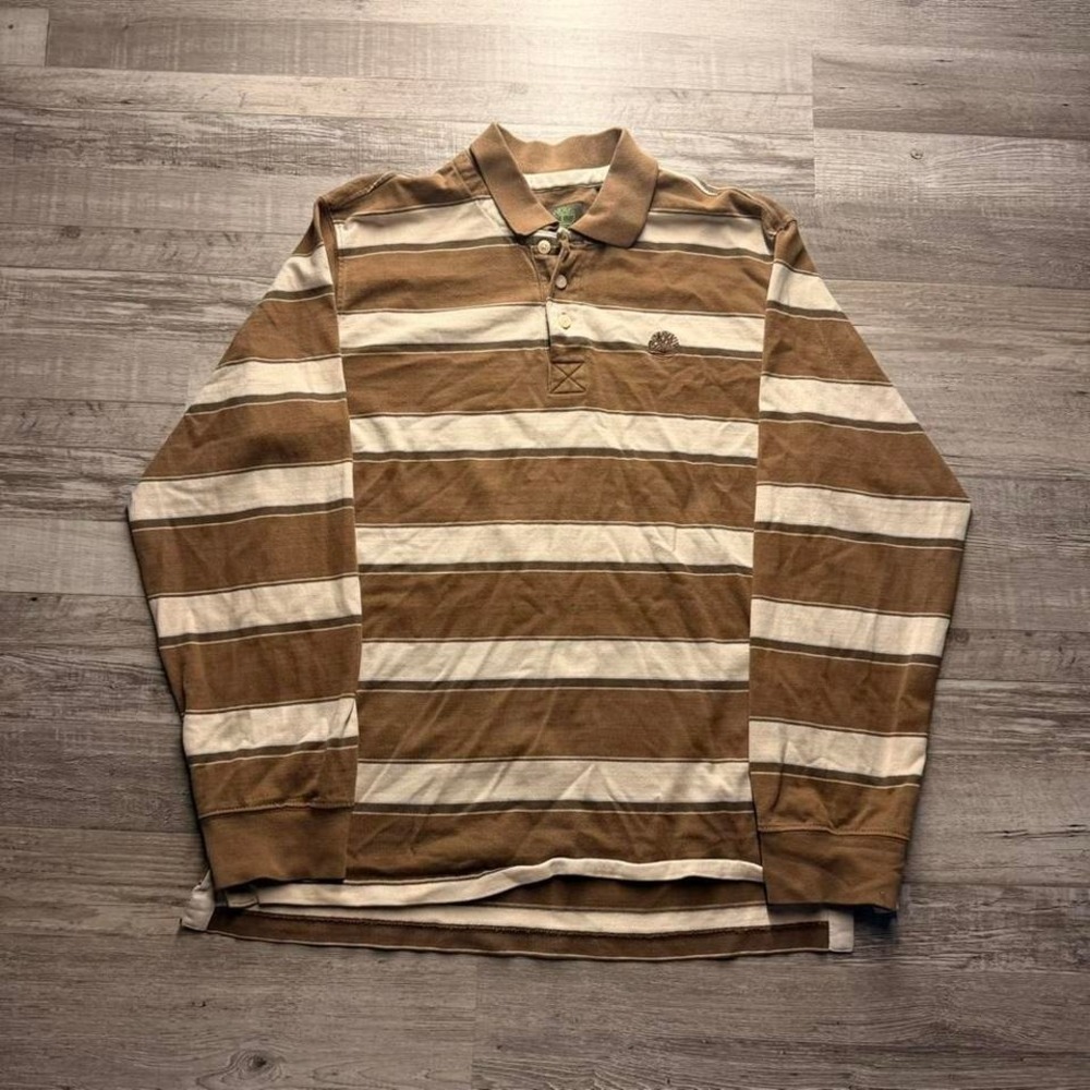 Vintage Timberland Striped Rugby Polo Long Sleeve Earth Tone Boxy Fit